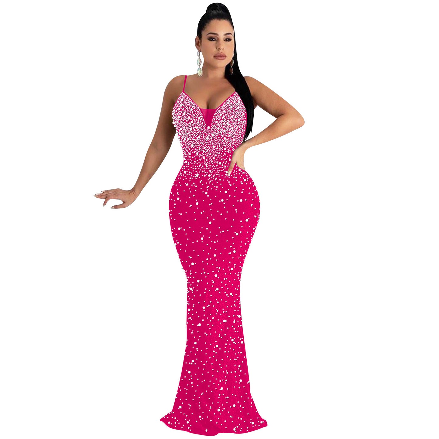 Women's Fashion Sexy Nightclub Rhinestone Beaded Strap Dresses