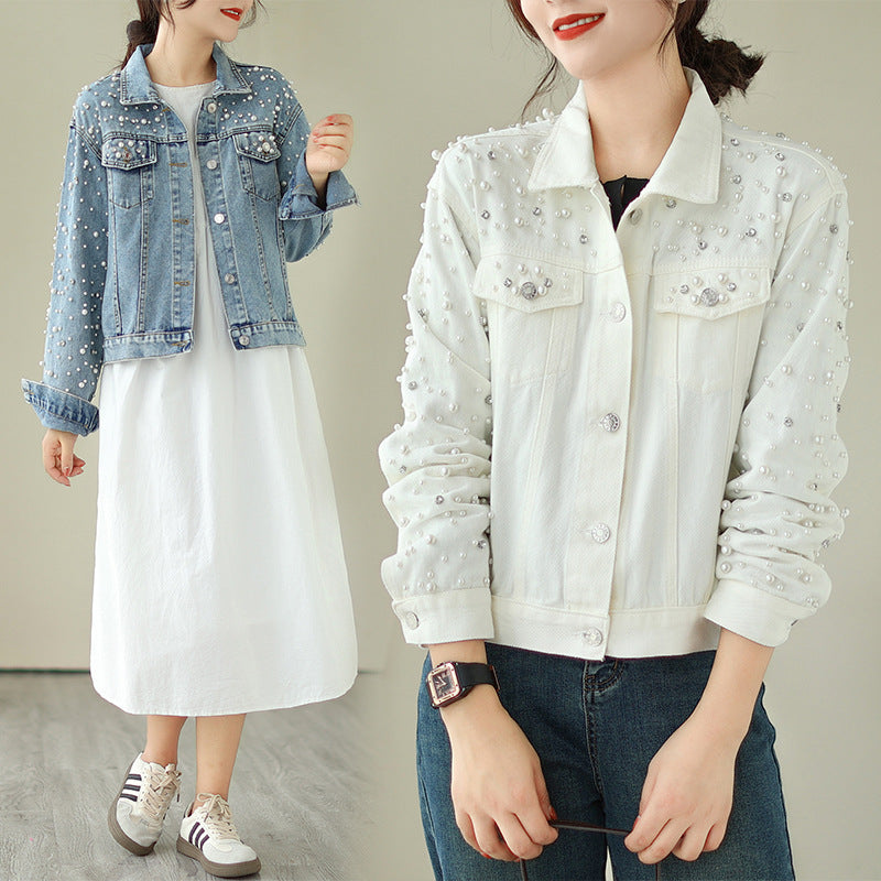 Women's Diamond Rivets Denim Long-sleeved Korean Loose Jackets