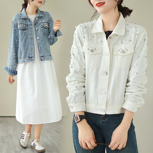 Women's Diamond Rivets Denim Long-sleeved Korean Loose Jackets