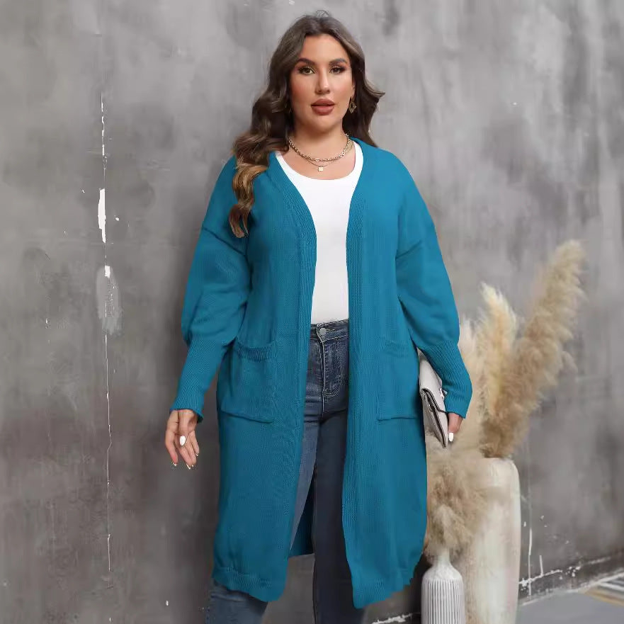 Women's Loose Mid-length Woven Double Pocket Lantern Sweaters