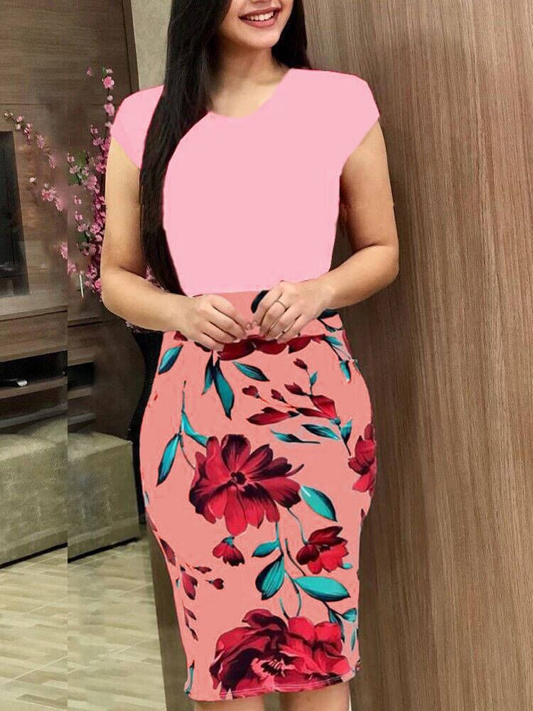 Unique Women's Autumn Flower Sheath Large Clothing