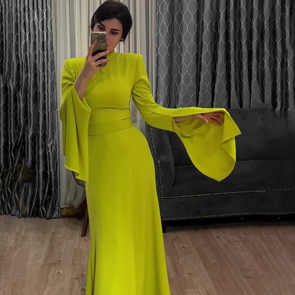 Autumn Lotus Leaf Sleeve Long Half Turtleneck Design Dresses