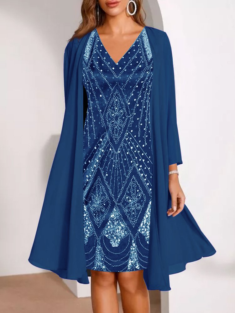 Chiffon Two-piece Long Digital Printed Sleeve Dress