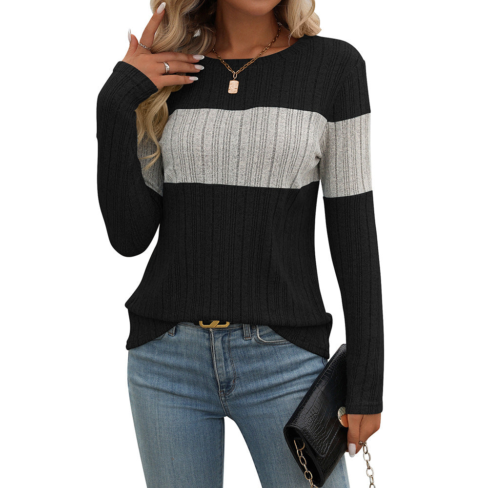 Women's Casual Multicolor Sunken Stripe T-shirt Blouses