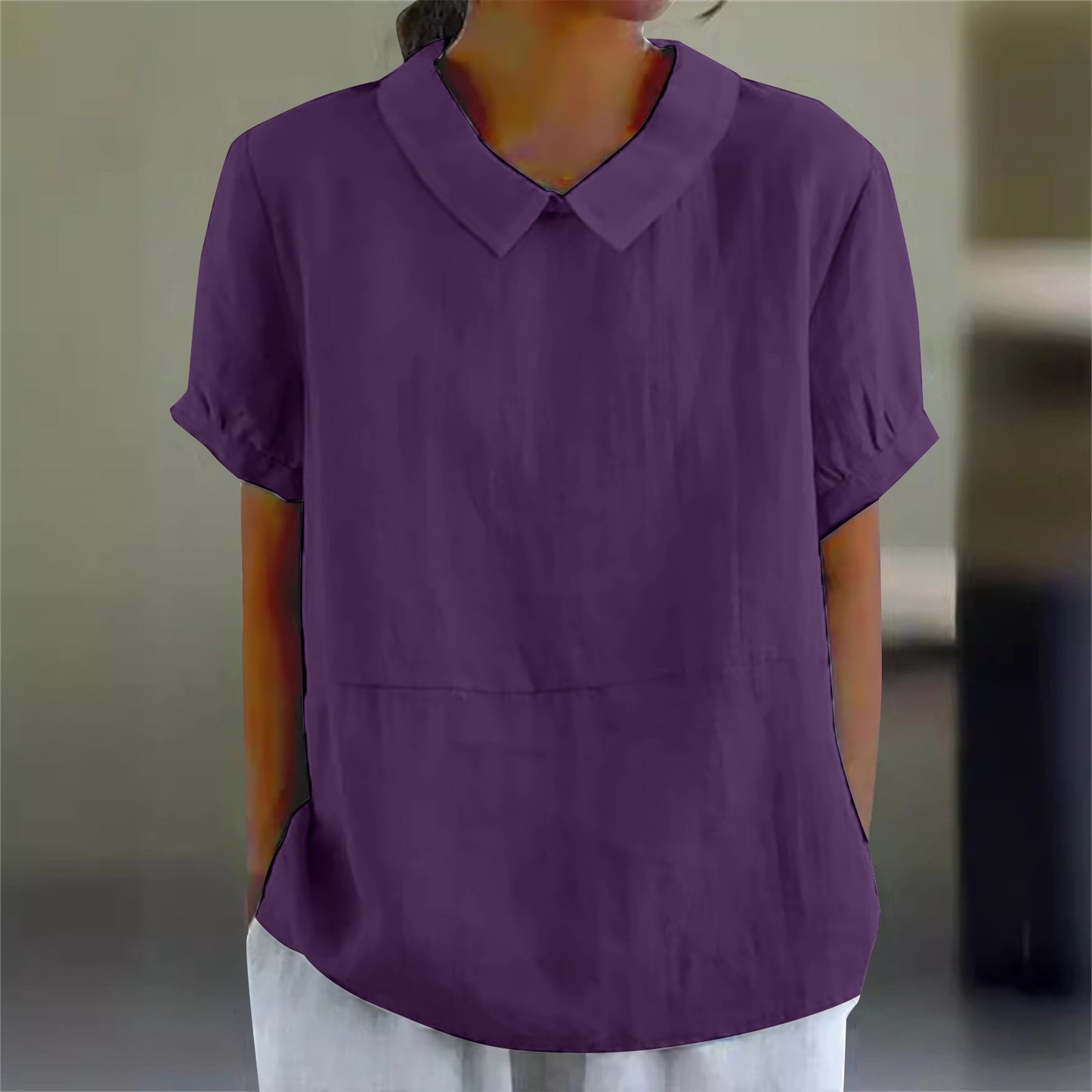 Women's Loose Lapels Shirt Sleeve Cotton Blouses