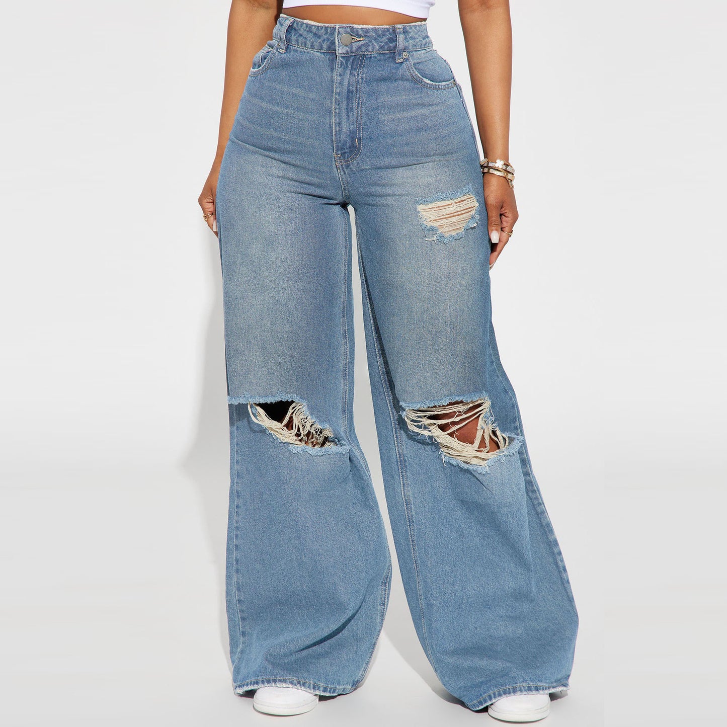 Women's Comfortable Unique Common Style Bagged Jeans