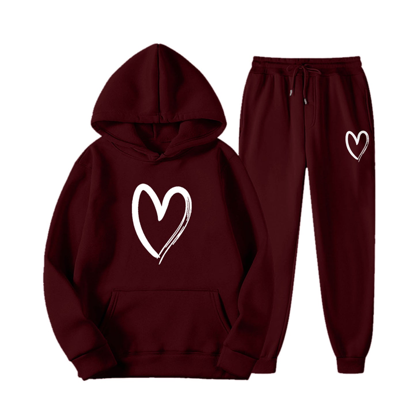 Women's Sports Printed Heart-shaped Solid Color Set Fashion Casual Suit