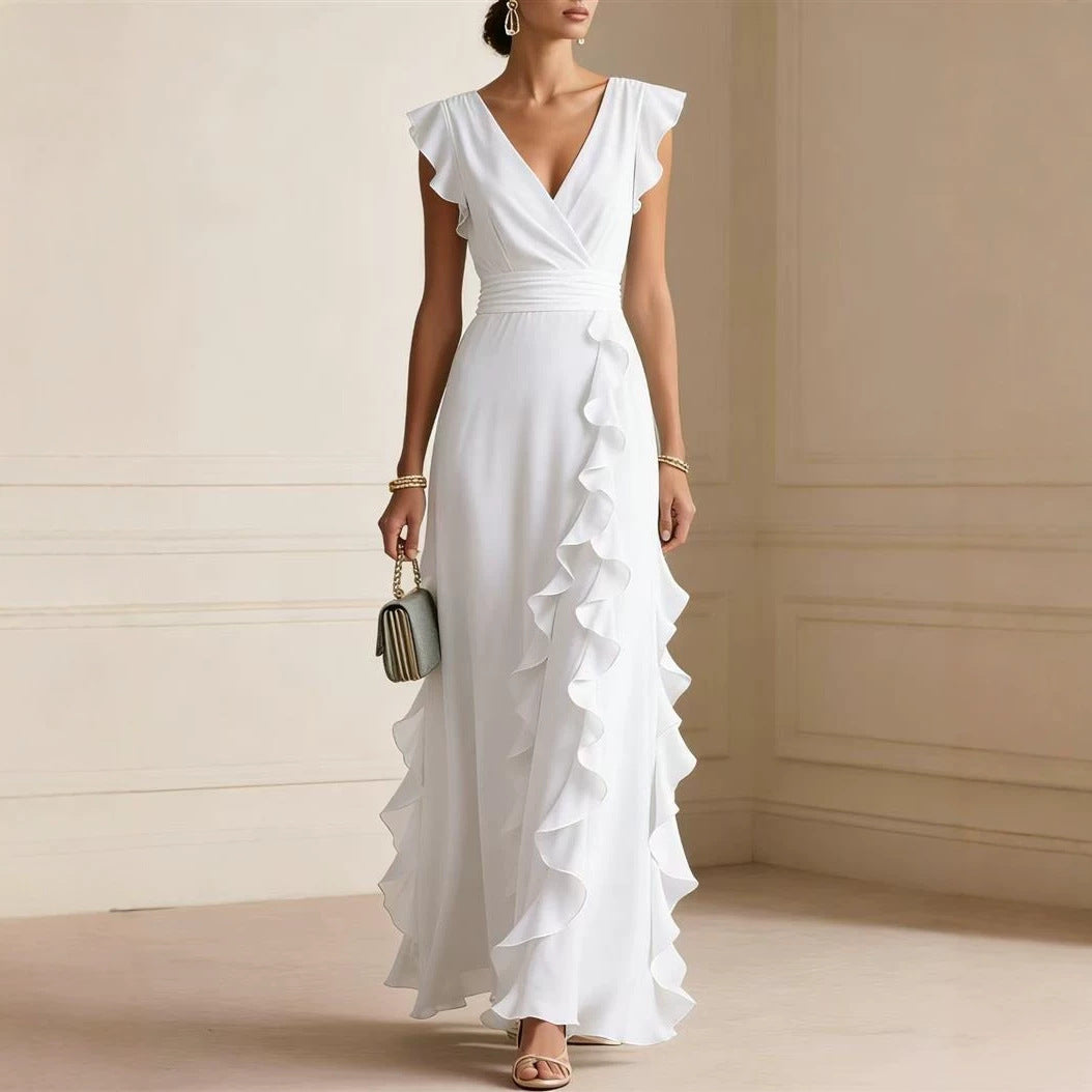 Solid Color Summer Ruffled Sleeveless Thin Dress