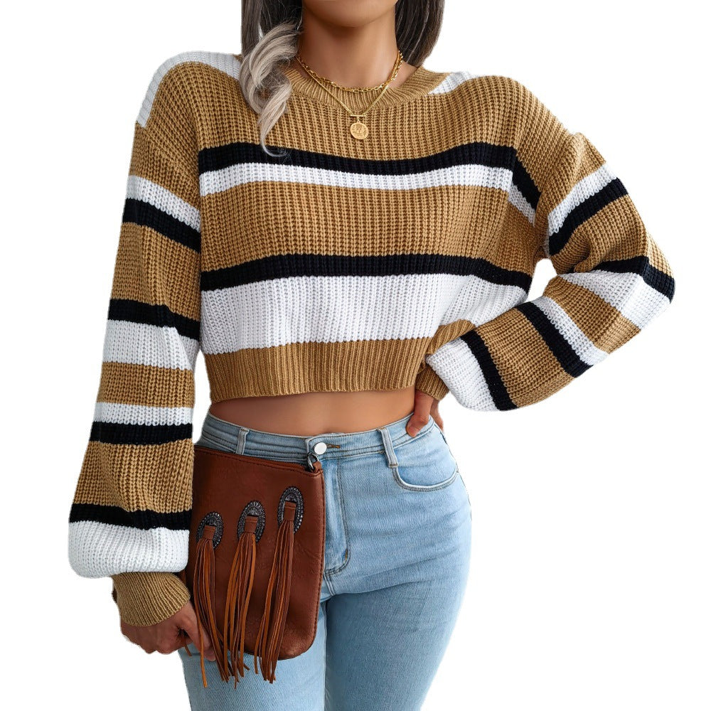 Women's Wind Casual Striped Long Sleeves Cropped Clothing