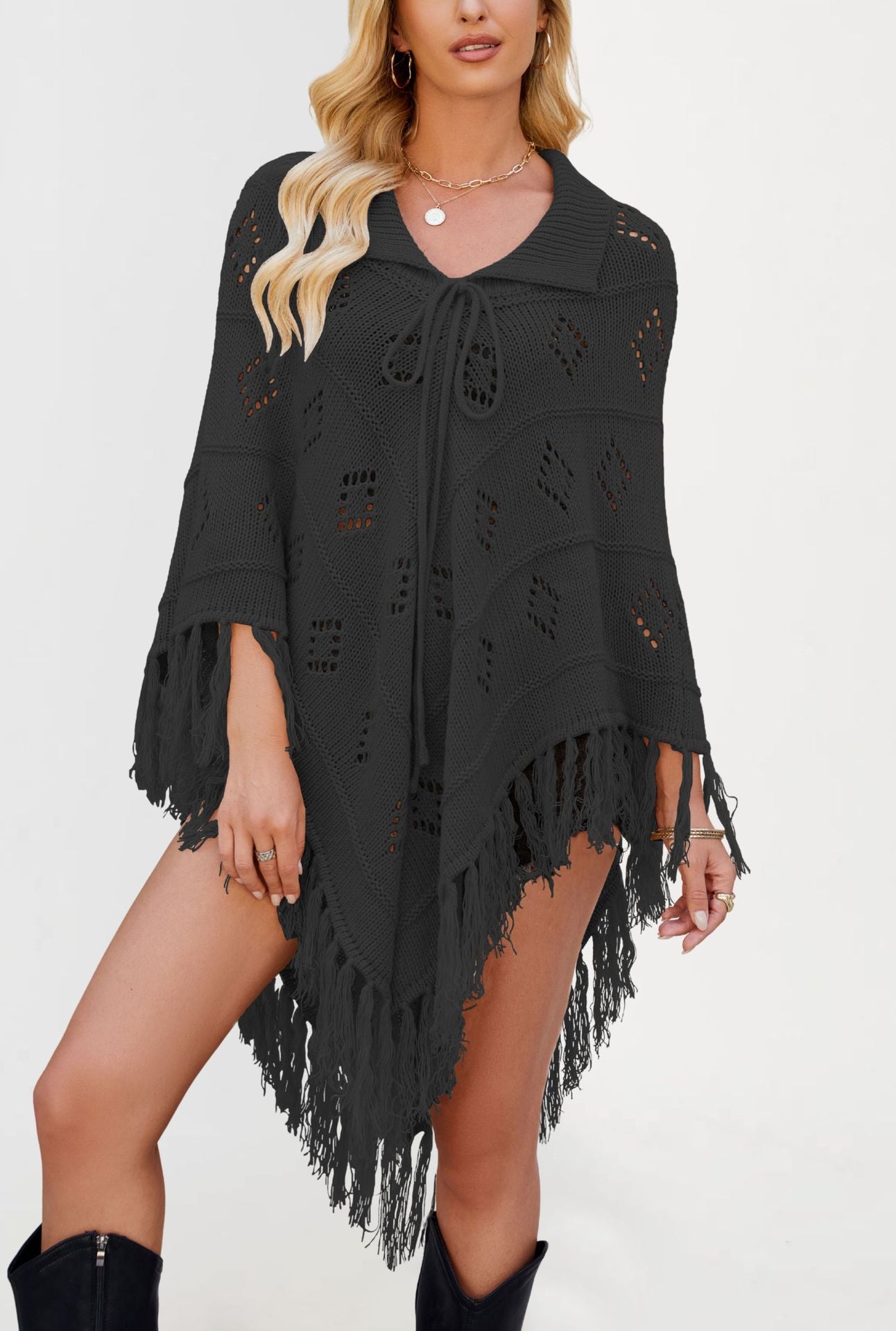 Women's Graceful Fashion Shawl Tassel Knitted Sweaters