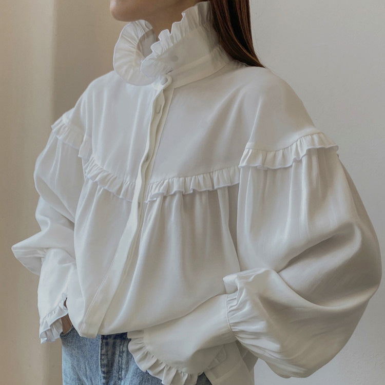 Women's Early Spring Shirt French Lapel Lantern Blouses
