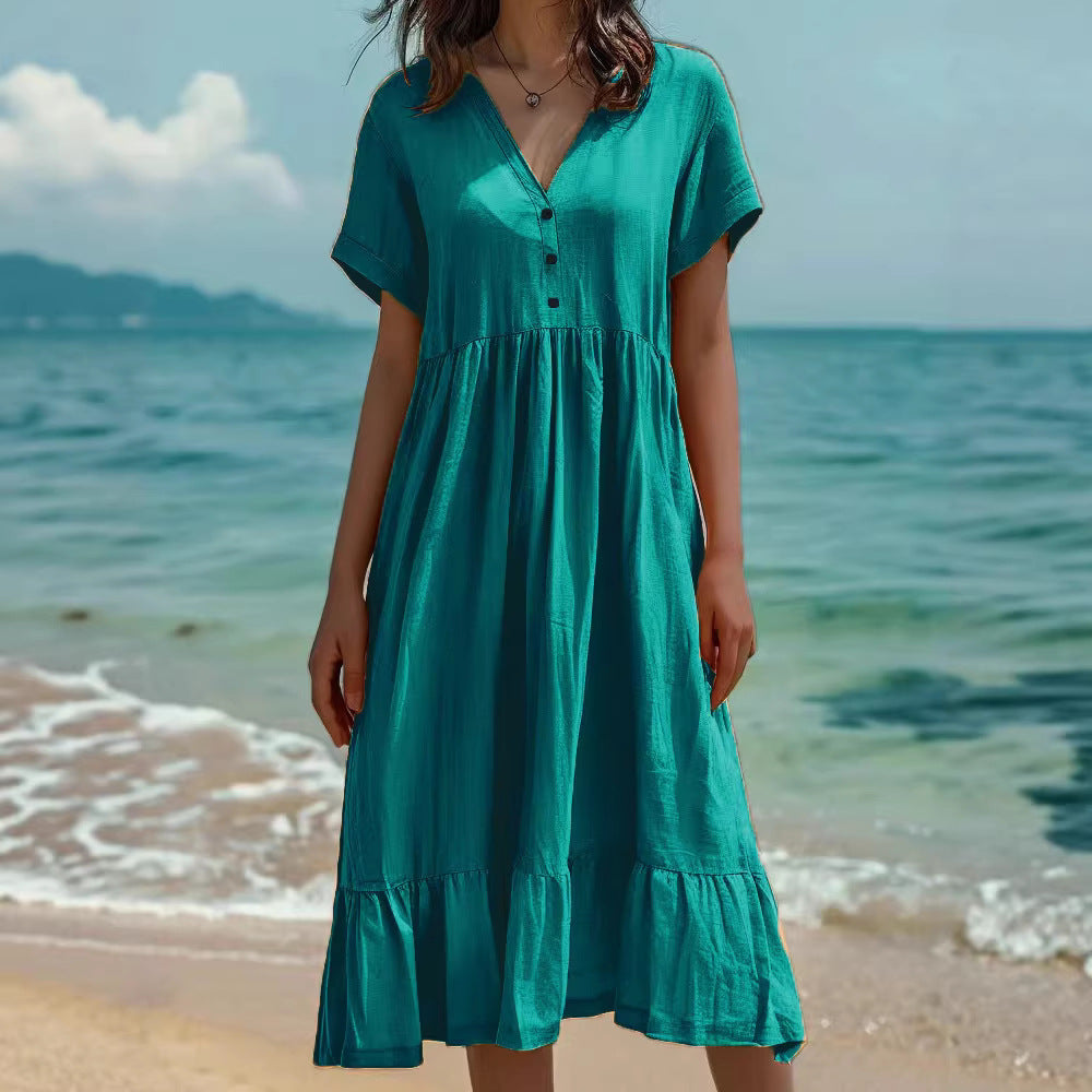 Women's Solid Color Sleeve Fashion Pleating Dress