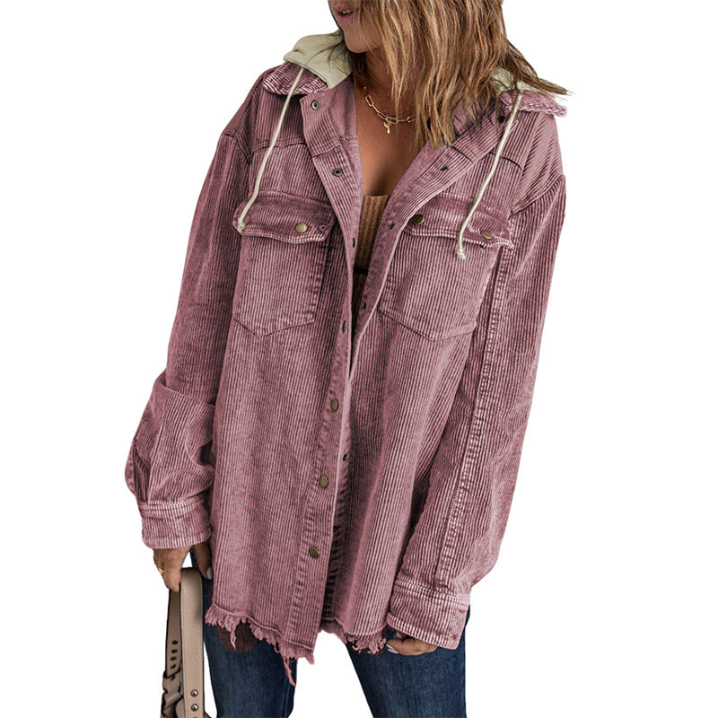 Women's Hooded For Color Contrast Patchwork Single-breasted Jackets