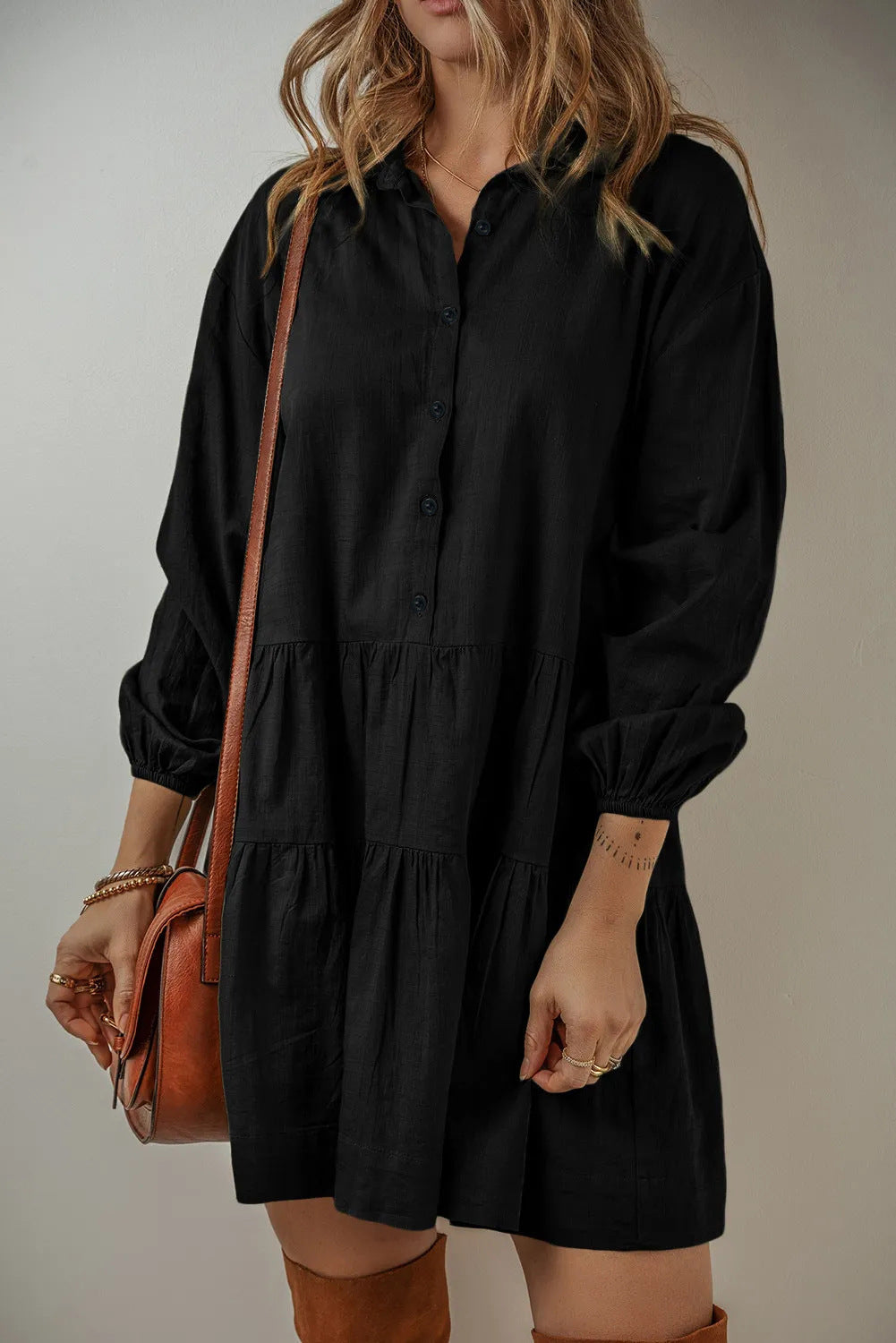 Women's Solid Color Fashion Long-sleeved Stitching Dress