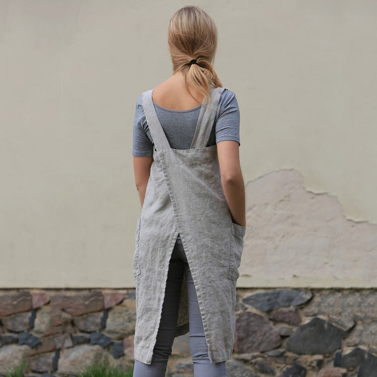 Women's Cotton Linen Apron Home Wear Gardening Dress