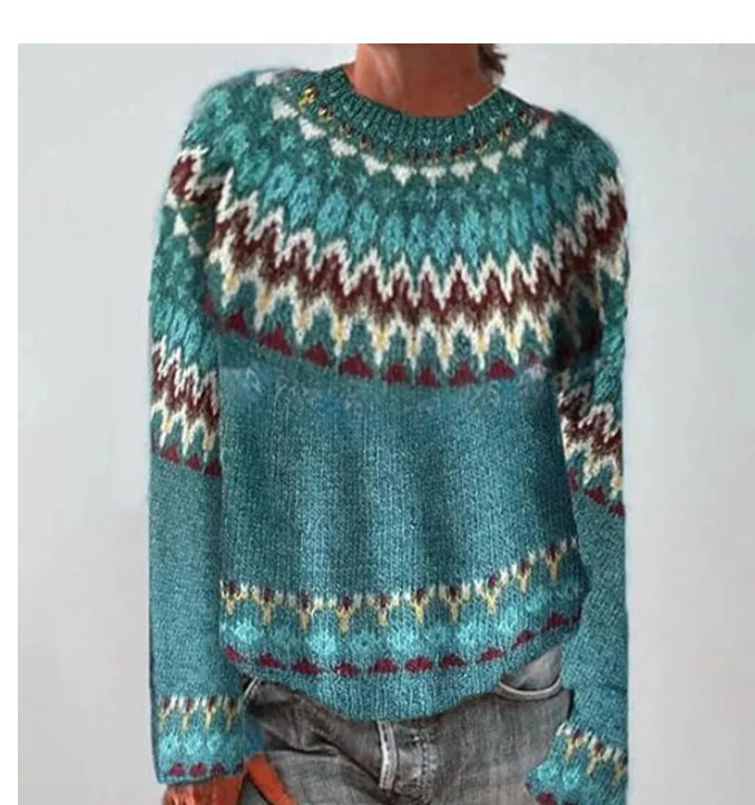 Women's Round Neck Multicolor Loose Fashion Pullover Sweater