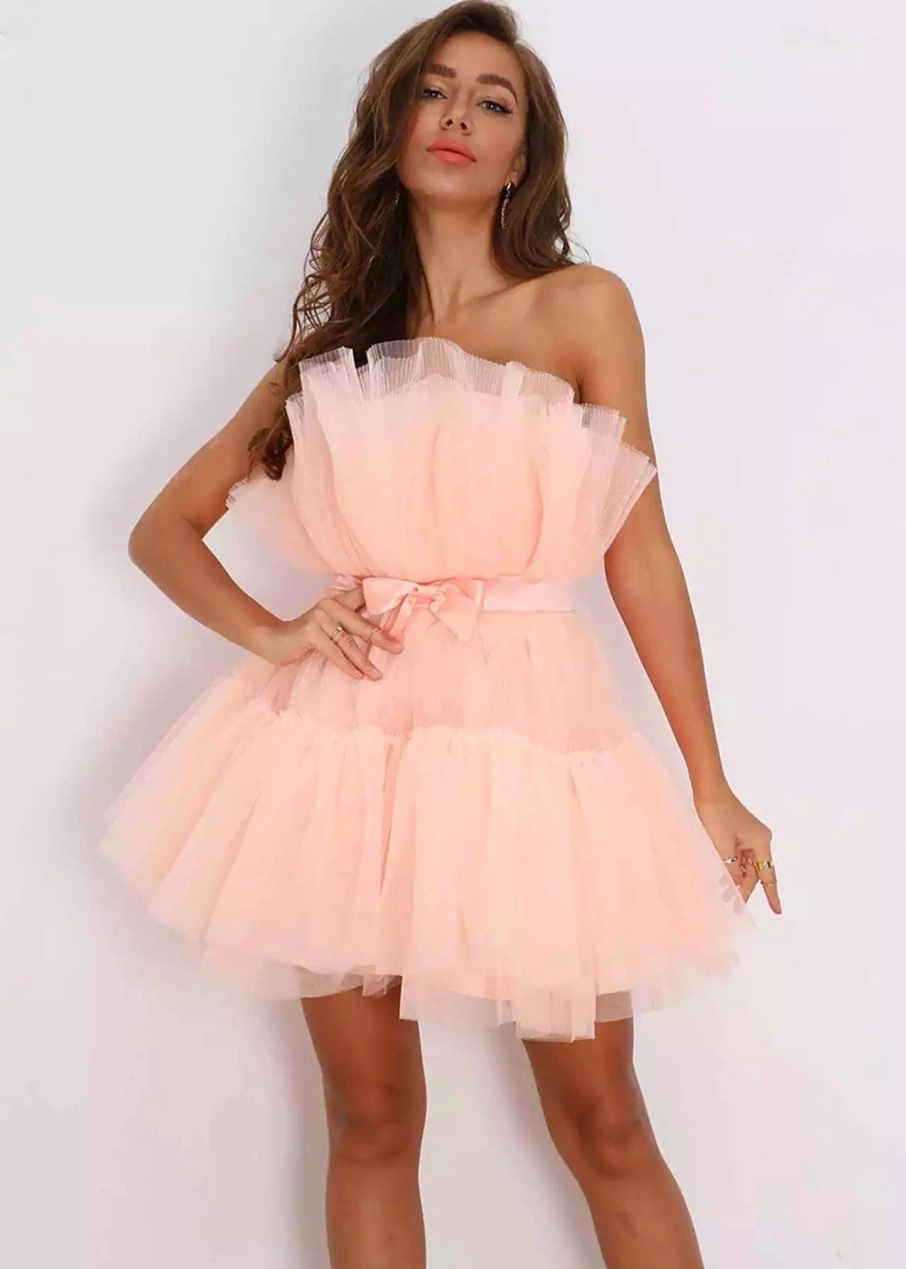 Tube Mesh Graceful Bow Pettiskirt Dress Tops