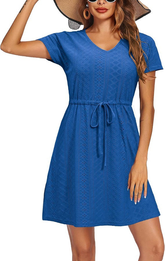 Women's Summer Cinched Short-sleeved Beach Dress Dresses