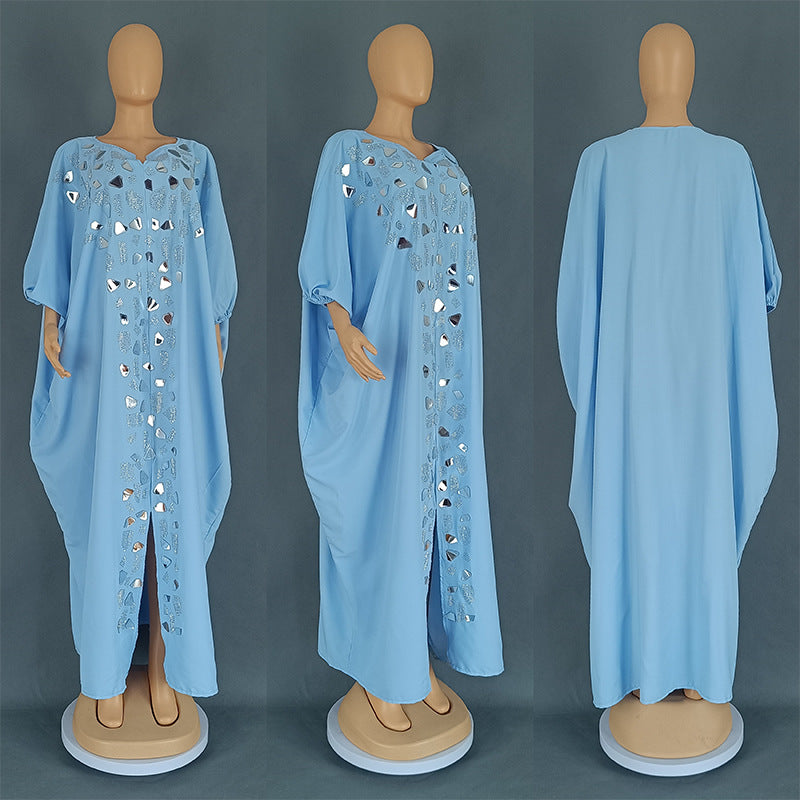 Women's Rhinestone Irregular Patch Dress Africa Loose Dresses