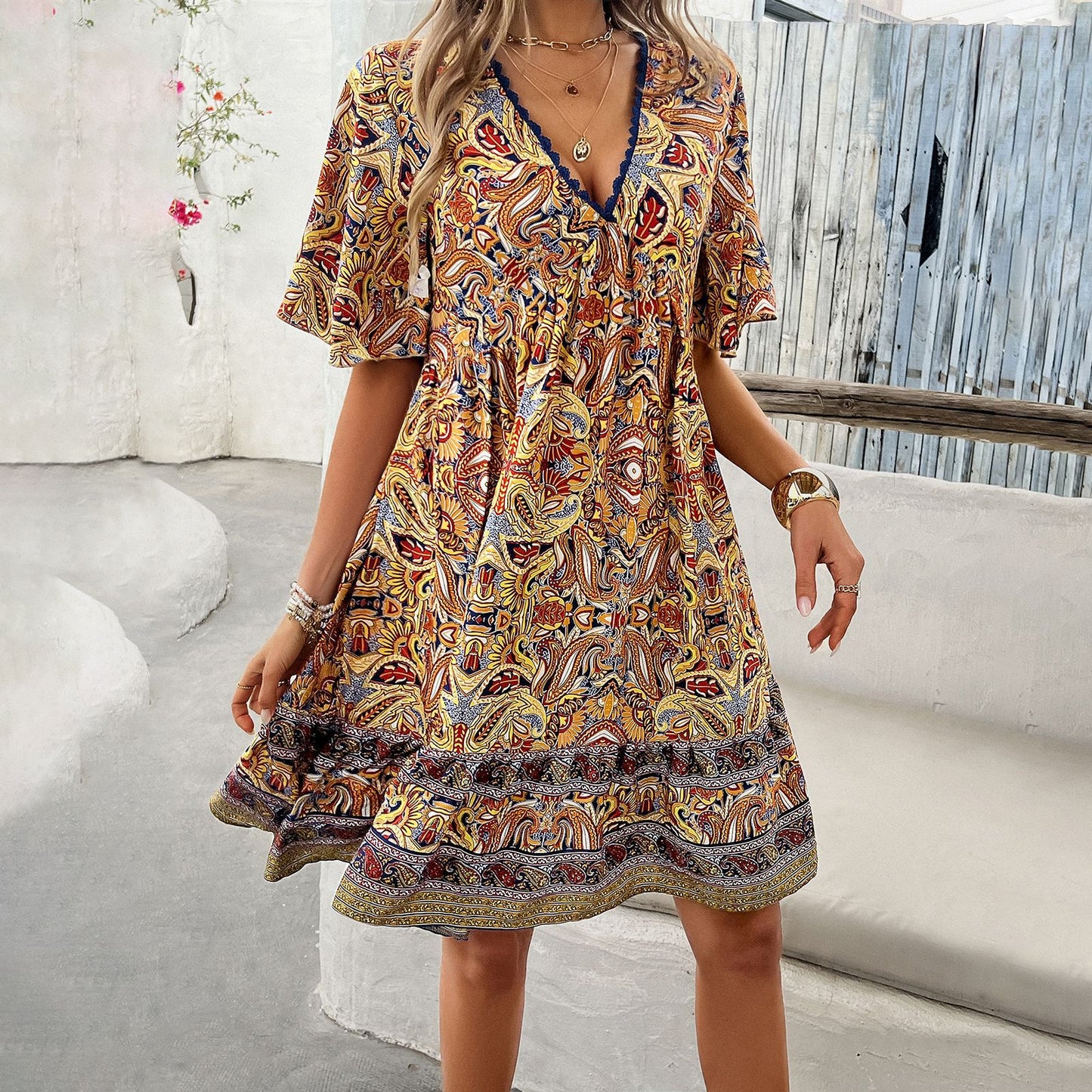 Women's Holiday Casual Contrast Color Printed Dress Dresses