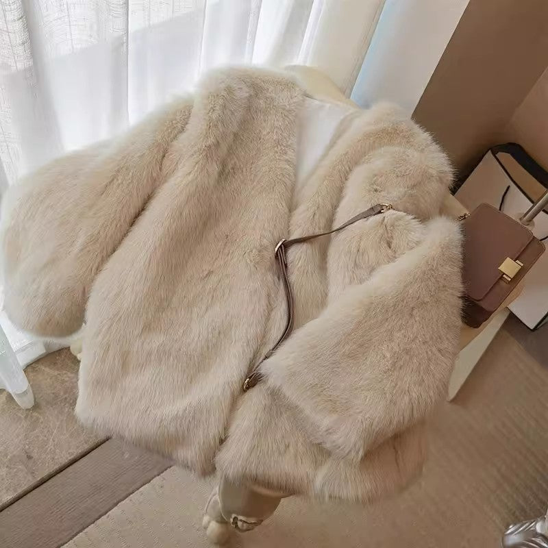 Women's Fox Fur Mid-length Warm Thickened Fluffy Coats