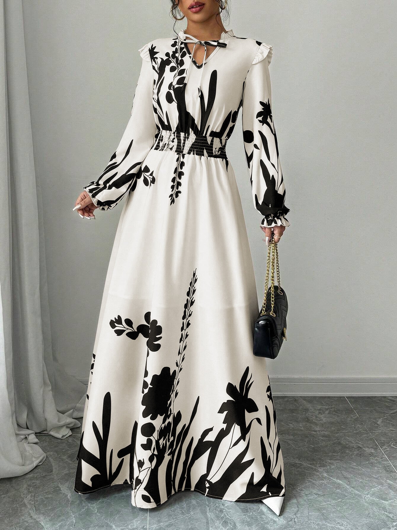 Printed Fashion Temperament Slimming Long Sleeve Dresses