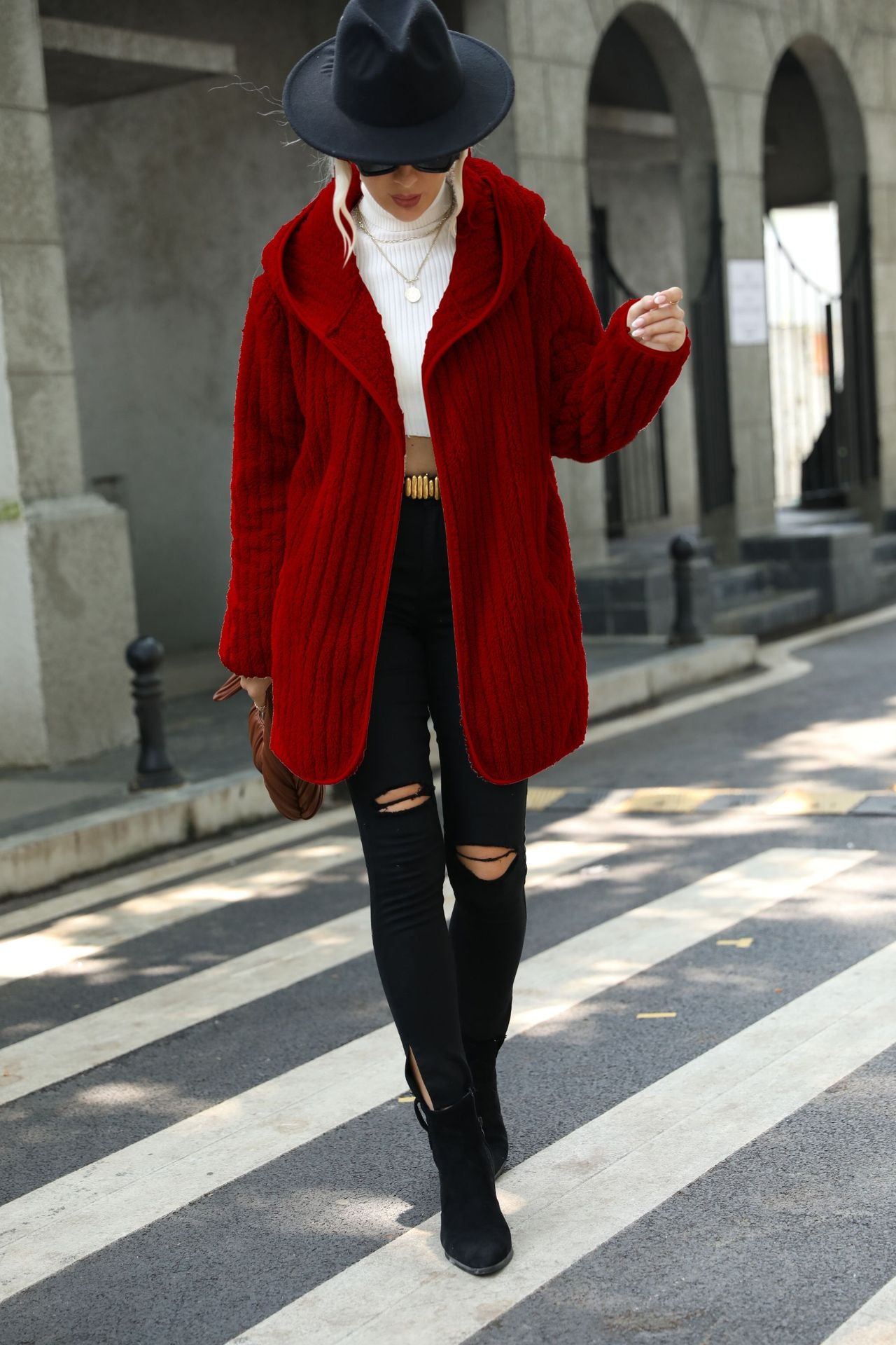 Women's Pretty Hooded Loose Double-sided Plush Coats