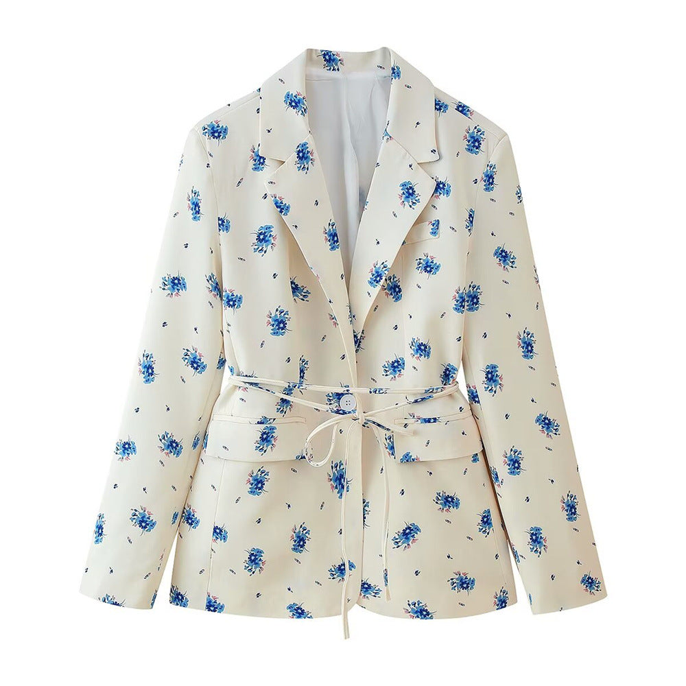 Women's Fashion Sweet Floral Collar Long Sleeve Blazers