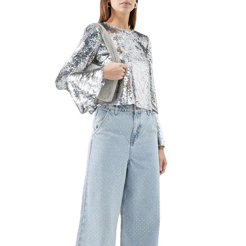 Round Neck Long Sleeve Bell Personalized Blouses