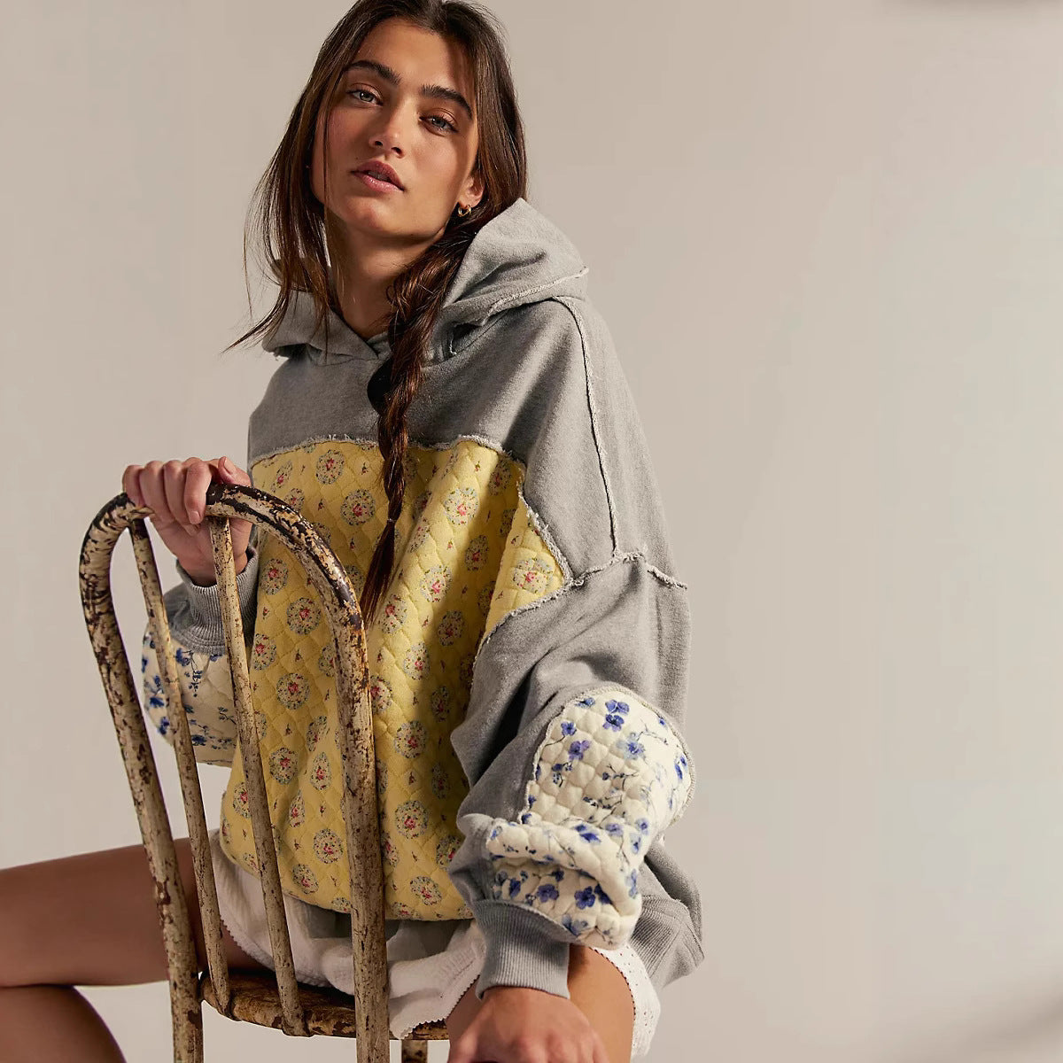 Women's Hooded Embroidery Stitching Pullover Casual Sweaters