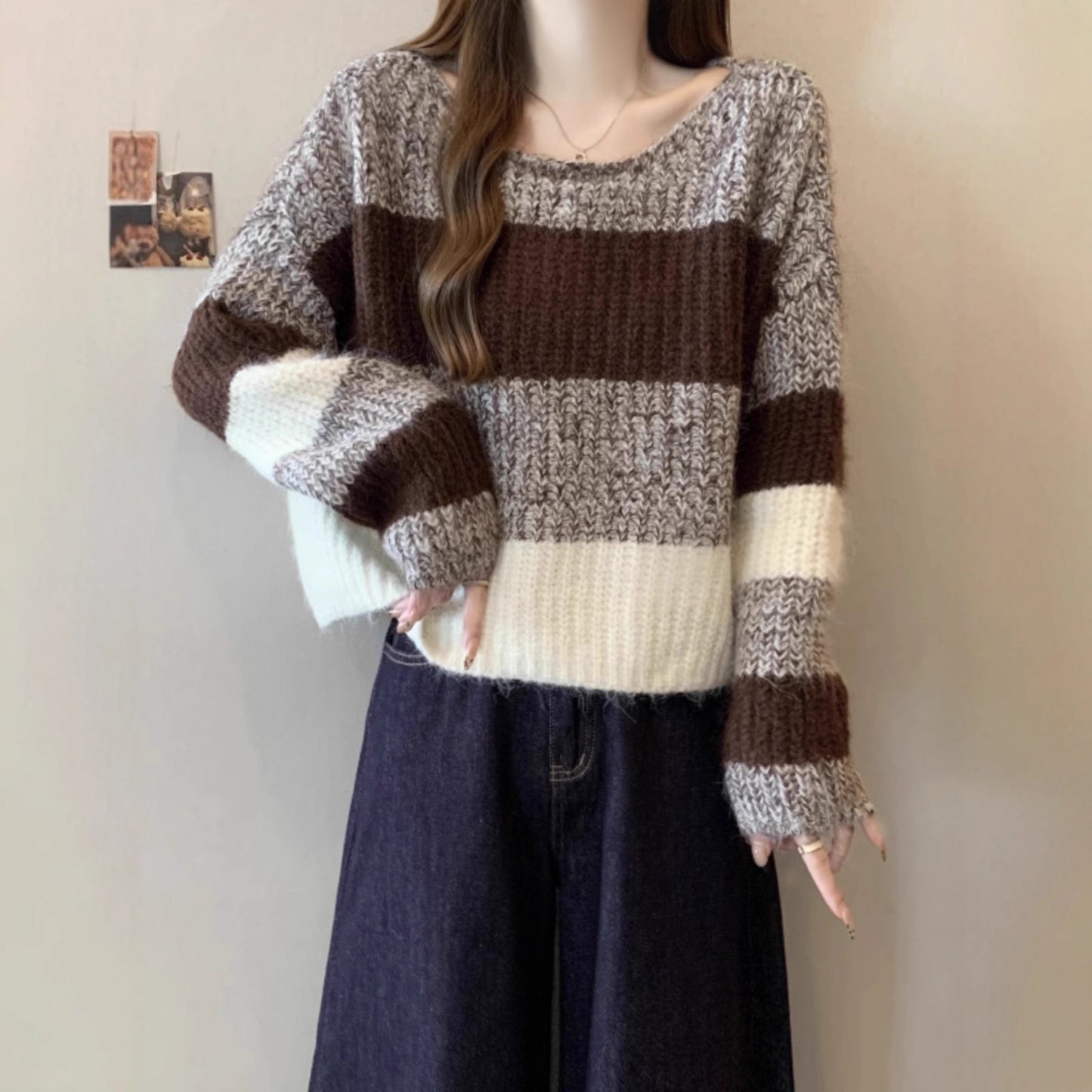 Women's Korean Style Gentle Gradient Striped Thick Needle Loose Sweaters