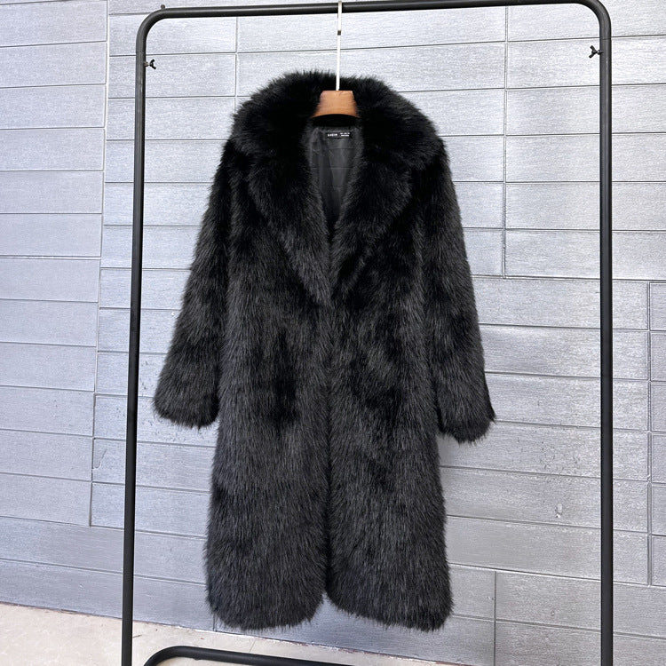 Women's Mid-length Collar Winter Furry Faux Plush Coats