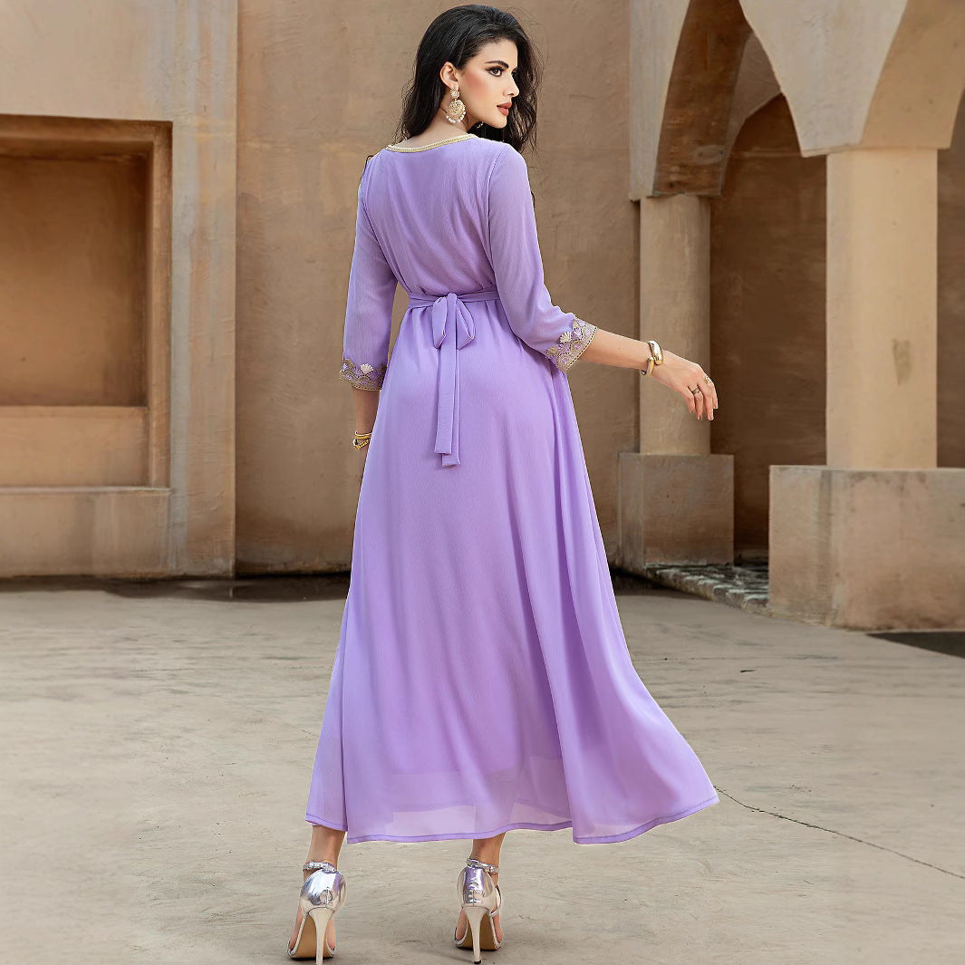 Violet Swing Stitching Golden Ribbon Temperament Dresses