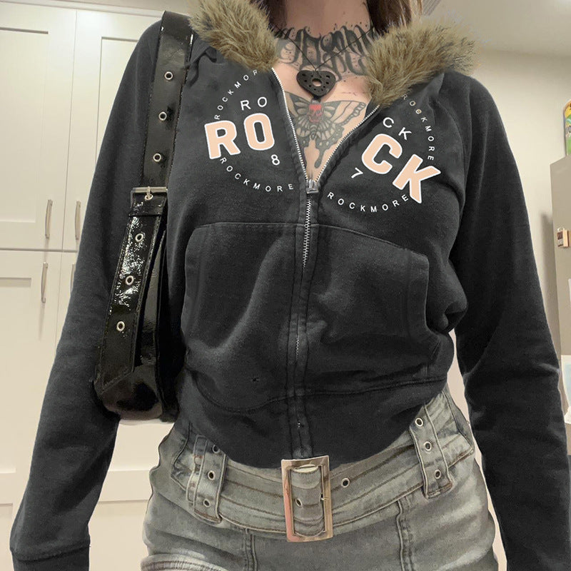 Hooded Letters Embroidered Double-headed Zipper American Jackets