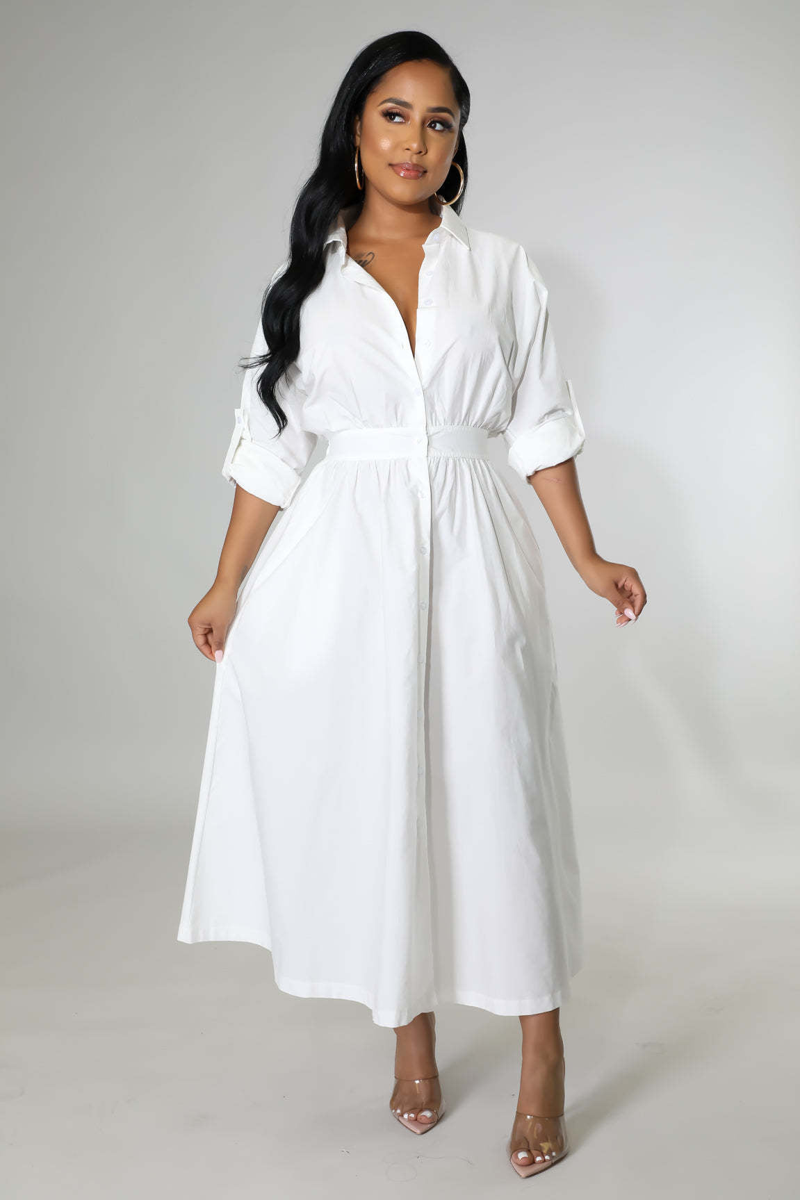 Women's Dress Fashionable Shirt Waist Loose Long Dresses