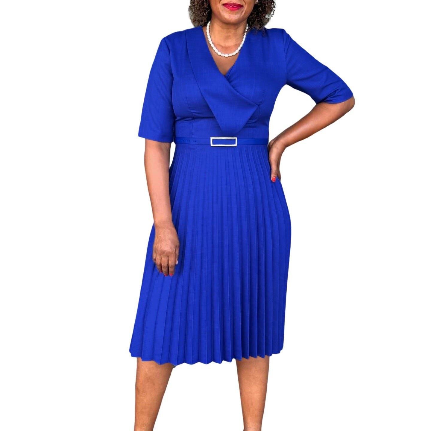 Women's Fashion Solid Color Elegant Pleated African Dresses