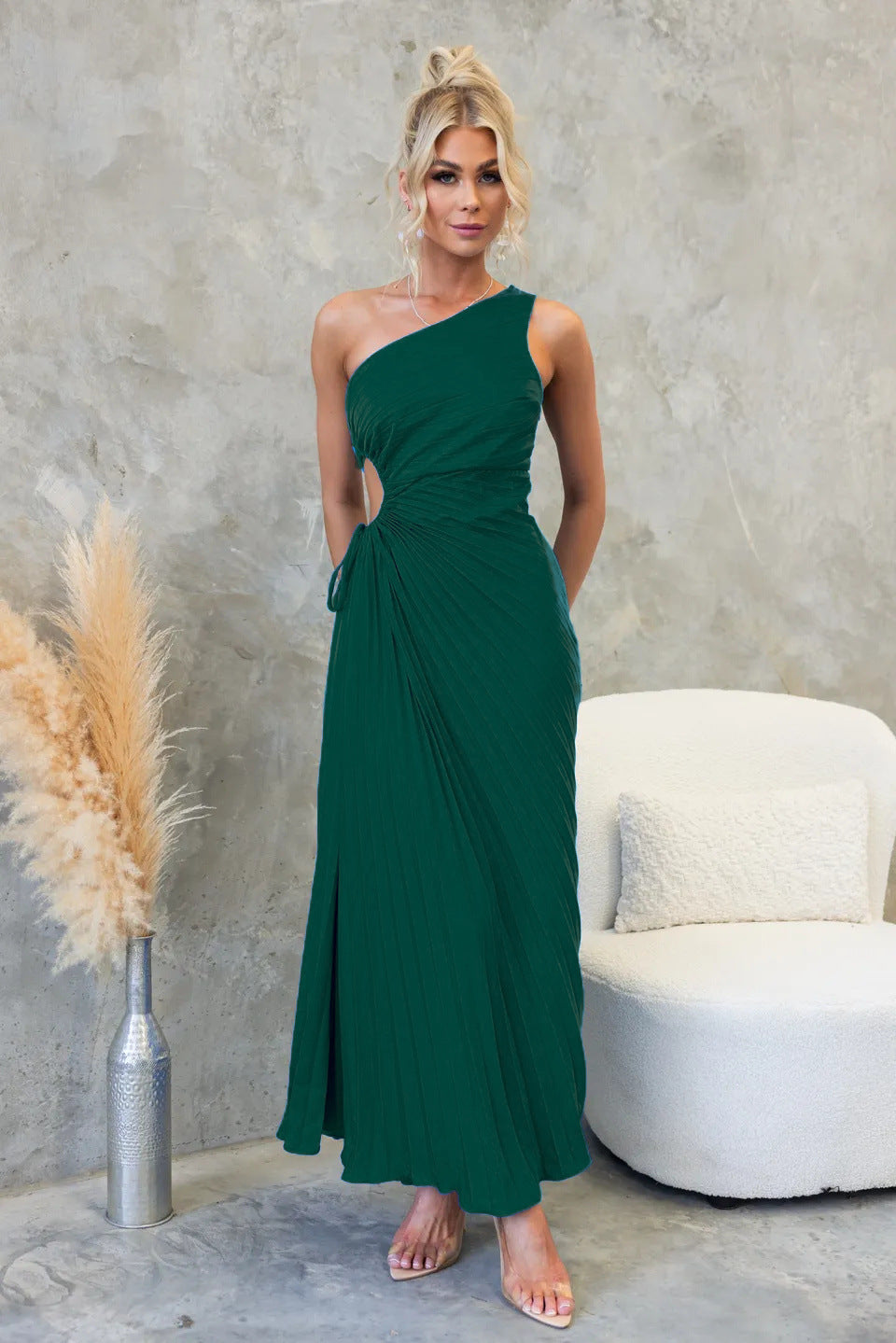 Elegant Folding Dress One Shoulder Waist Dresses