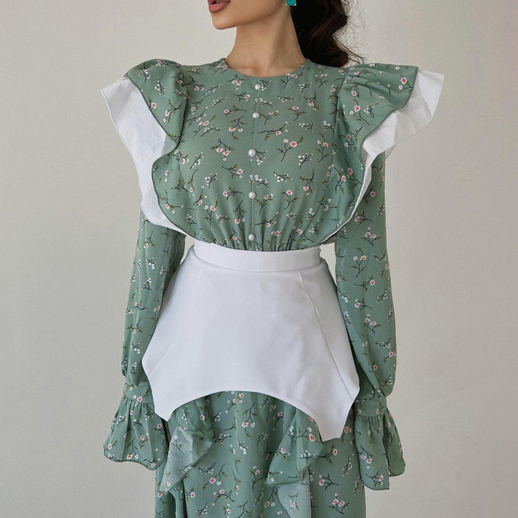 Women's Style Design Long-sleeved Dress Detachable Waist Dresses