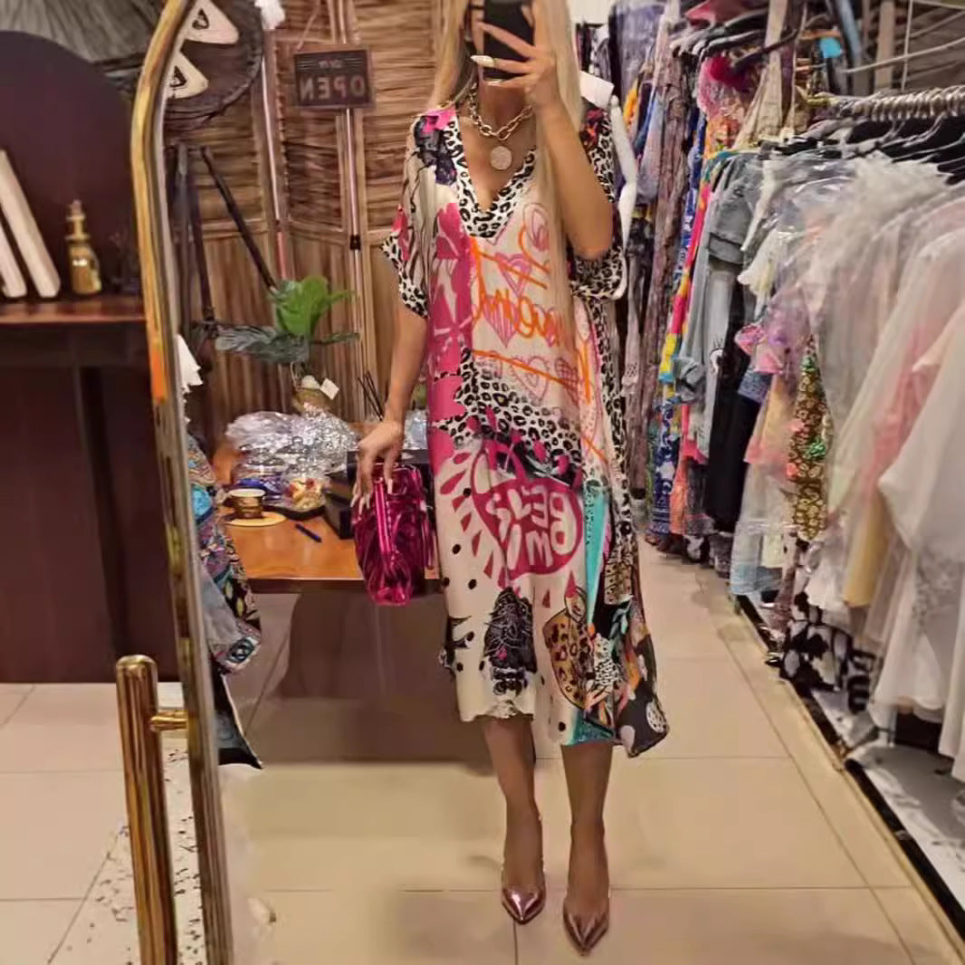 Casual Leopard Print Color Printing Depth Dress