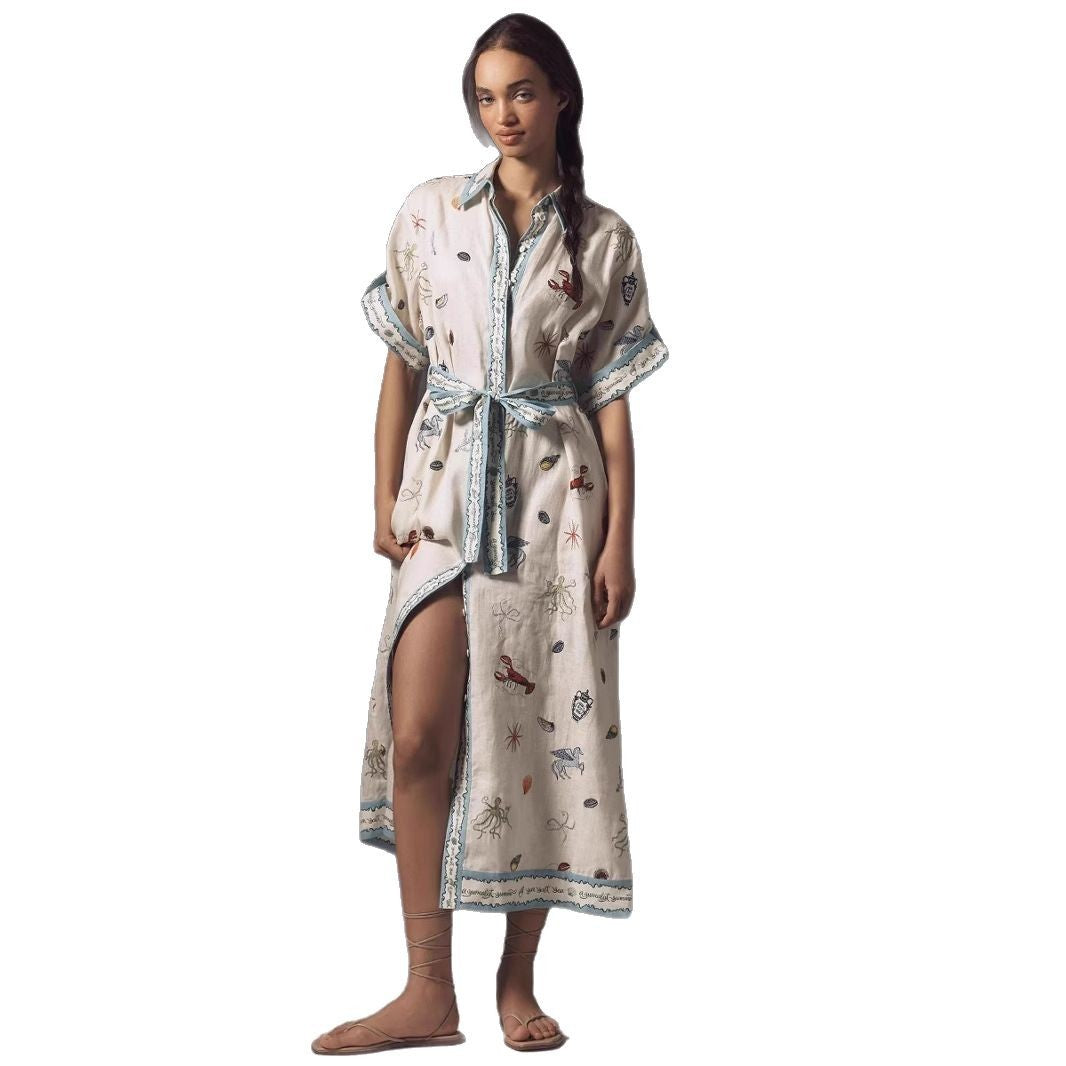 Popular Printed Fashion Casual Lace Up Dresses