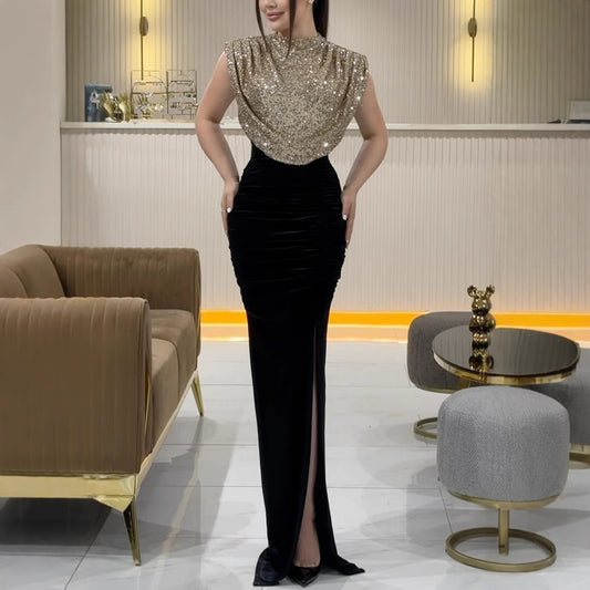 Sequin Stitching Sleeveless Dress Casual Party Dresses