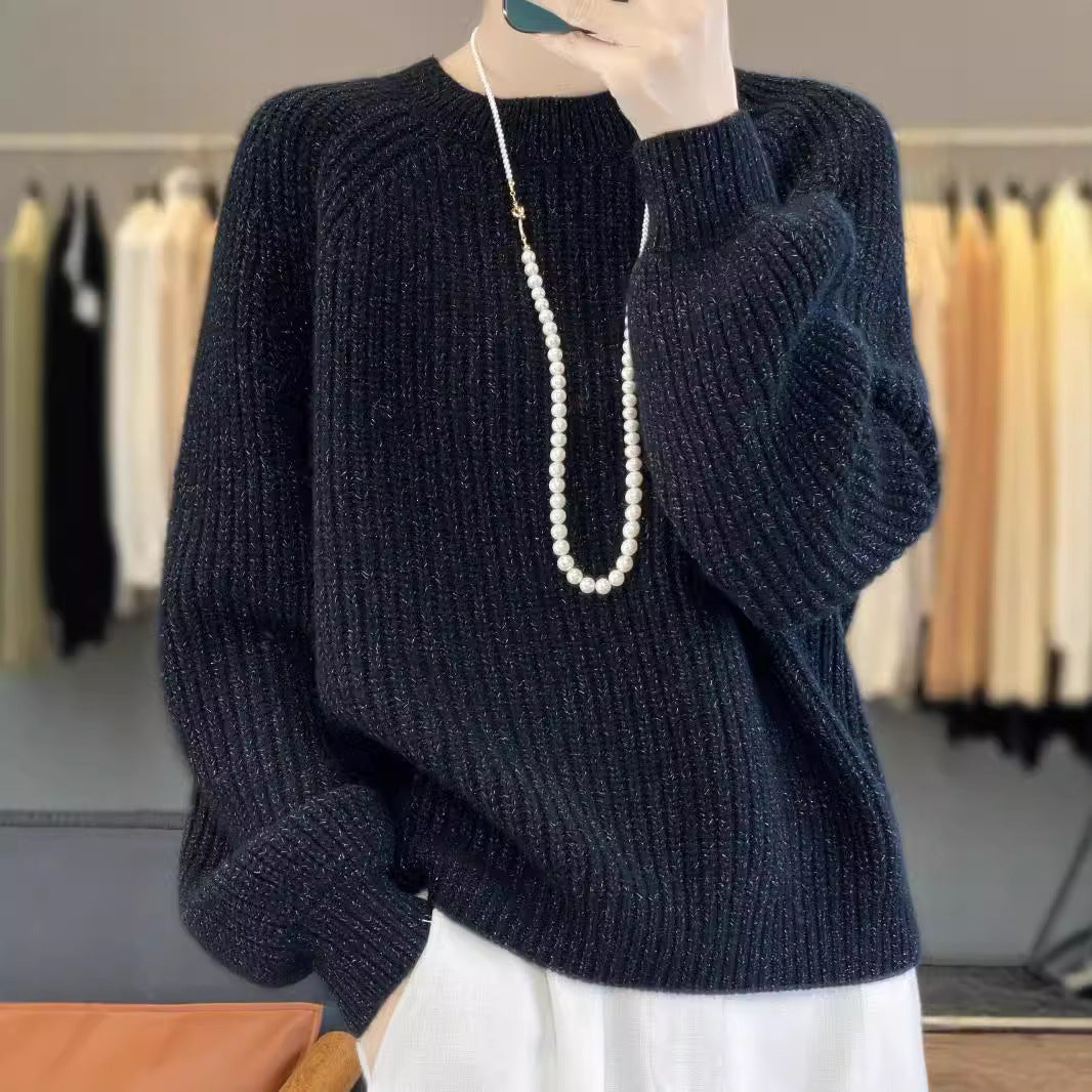 Women's Light Flash Thickening Round Neck Profile Lazy Sweater