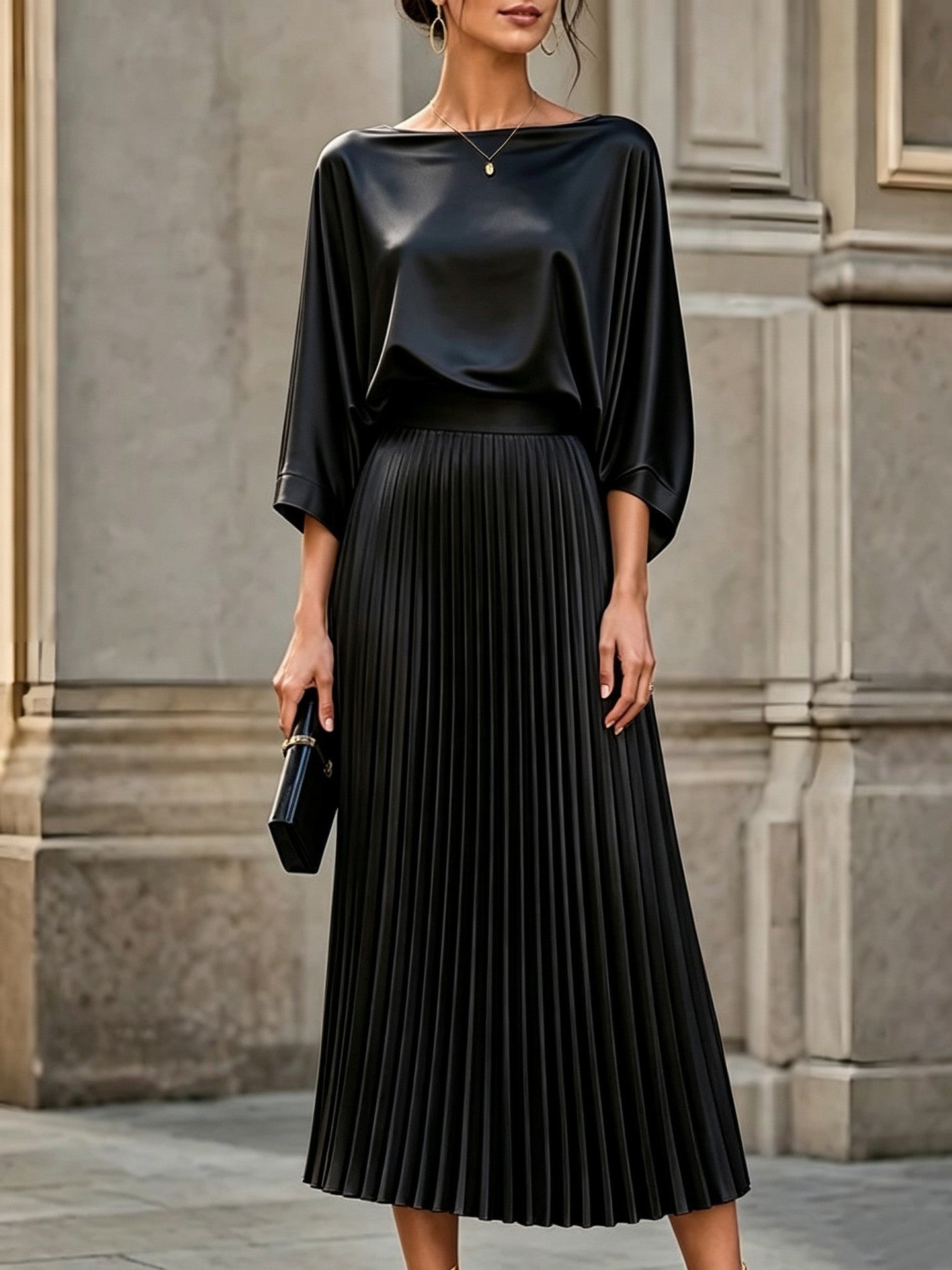 Elegant Women's Satin Pleated Invisible Zipper Dress