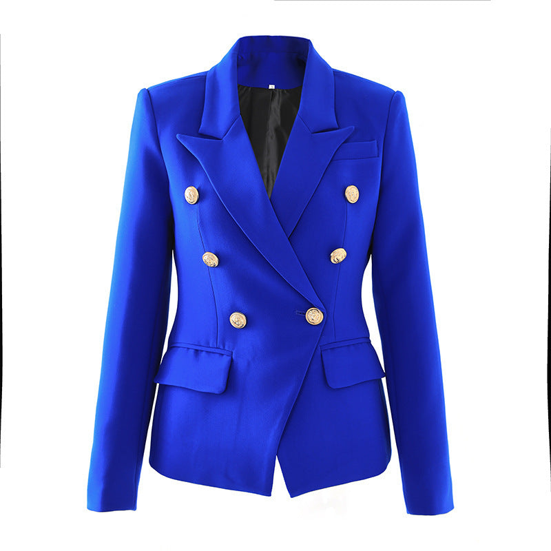 Commute Double Breasted Collar Pure Black Blazers