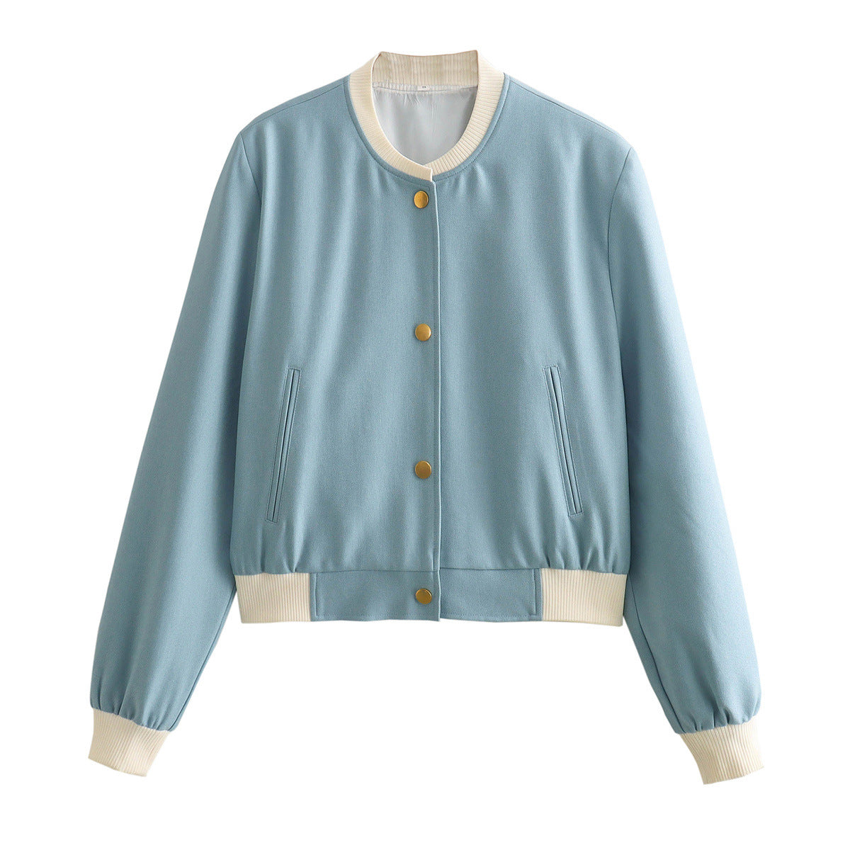 Women's Stand Collar Double Pocket Contrast Color Jackets