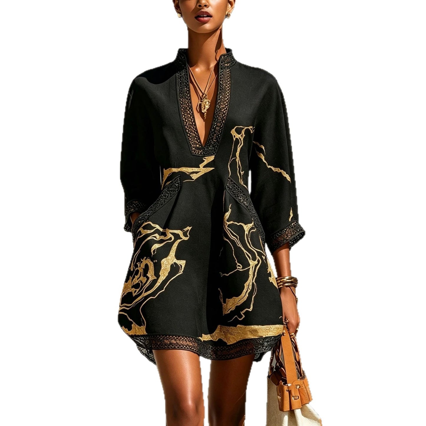 Women's Gold Line Printed Loose Temperament Lace Skirts