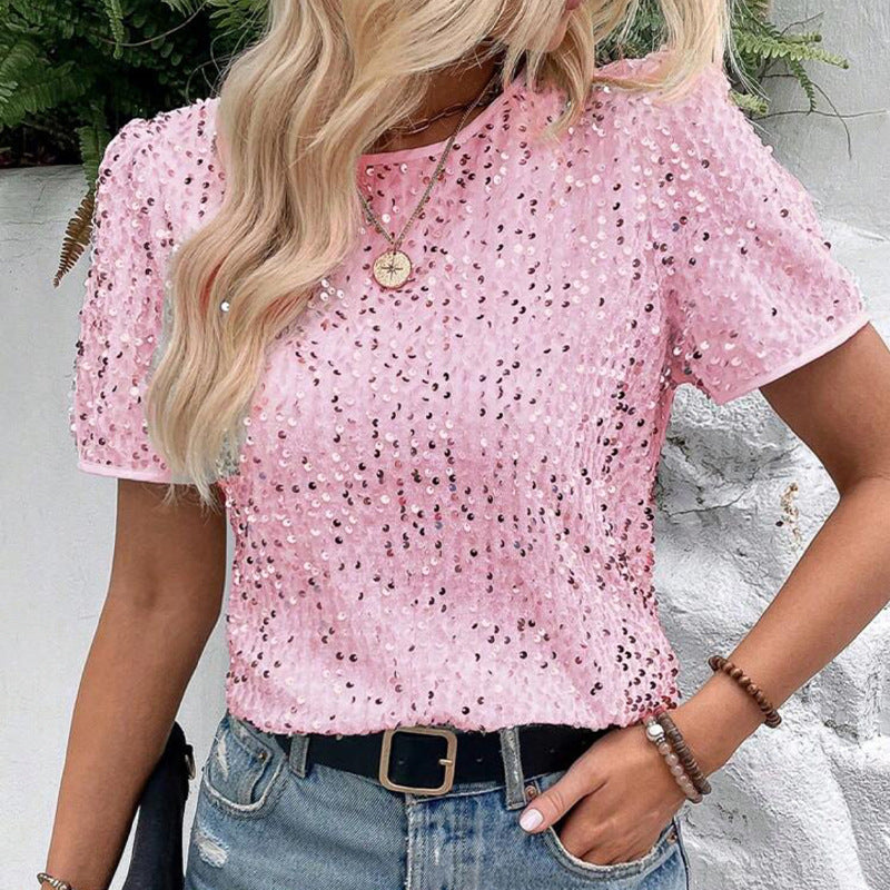 Women's Commuter Loose Sleeve Bag Collar Round Blouses