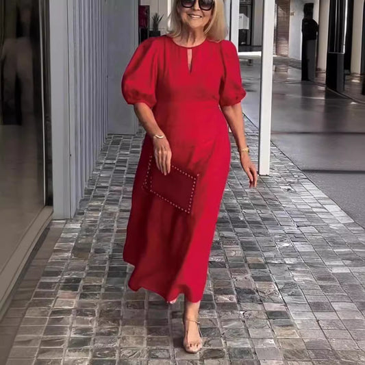 Women's Solid Color Loose-fitting Casual Puff Sleeve Dresses