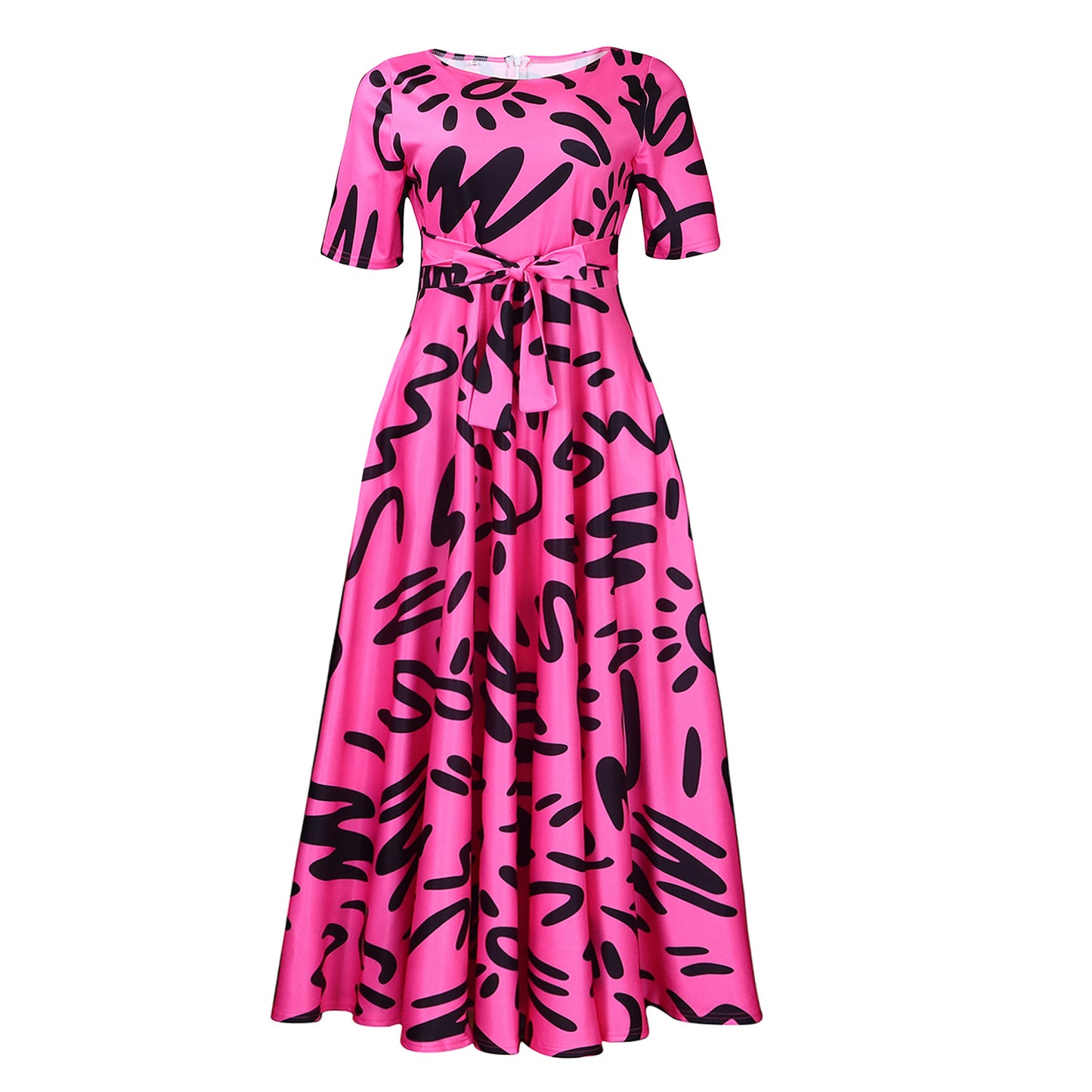Printed Sleeve High Waist Big Swing Dresses