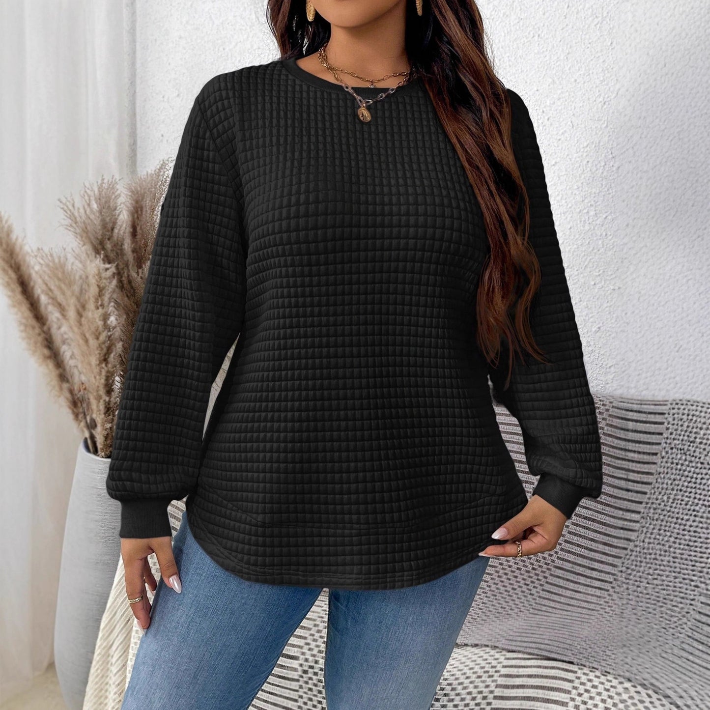 Women's Neck Casual Solid Color Circular Lower Women's Sweater, Sweater